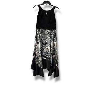 Sangria Black Gray Pleated Top Handkerchief Hem  Dress 16 Satin Skirt